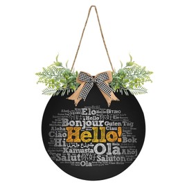 Hello Different Languages Welcome Sign for Front Door Word Black Round Hanging Door Sign Wreath Rustic Wall Door Hanger Decor for Home Porch Office Garden Farmhouse Indoor Outdoor