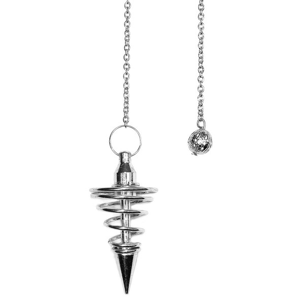 Silver Metal Spiral Pendulum with Satin Bag and Instruction Leaflet for Divination / Dowsing Tool