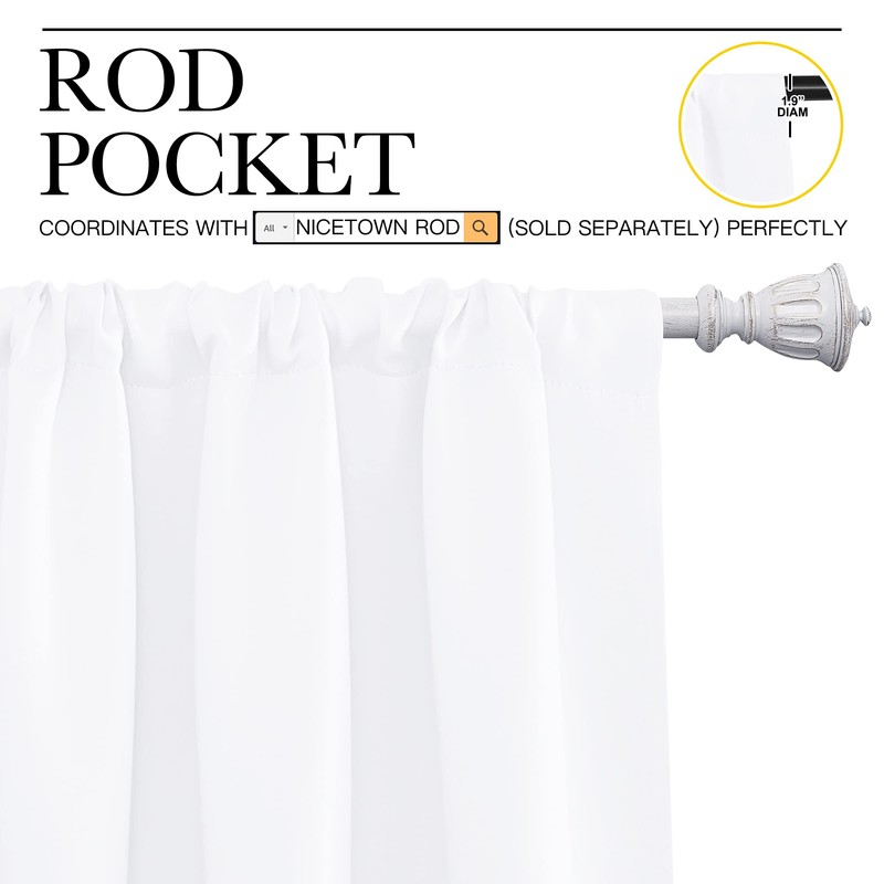 NICETOWN - Cortinas Opacas con Bolsillo para cortinero (Blanco Puro,