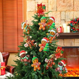 Giegxin 12pcs 3D Large Gingerbread Man Christmas Tree Picks Gingerbread Christmas Decor with Sticks Cute Ornaments for Xmas Tree Topper Home School Office Garden Patio Winter Vase Holiday