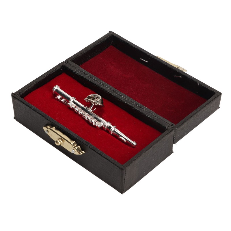 Silver Flute Brooch Miniature Musical Instrument Lapel Brooch Pin with