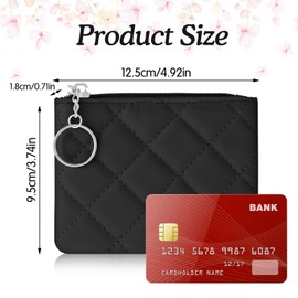 Ymapinc Coin Purse for Women Small Coin Pouch Mini Zipper Pouch Black Rhombus PU Leather Portable Zippered Mini Bag with Keyring for Women Girls Men