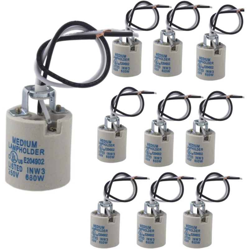 Rextin 10Pcs Ceramic Standard Medimun Screw Base Socket E26 E27