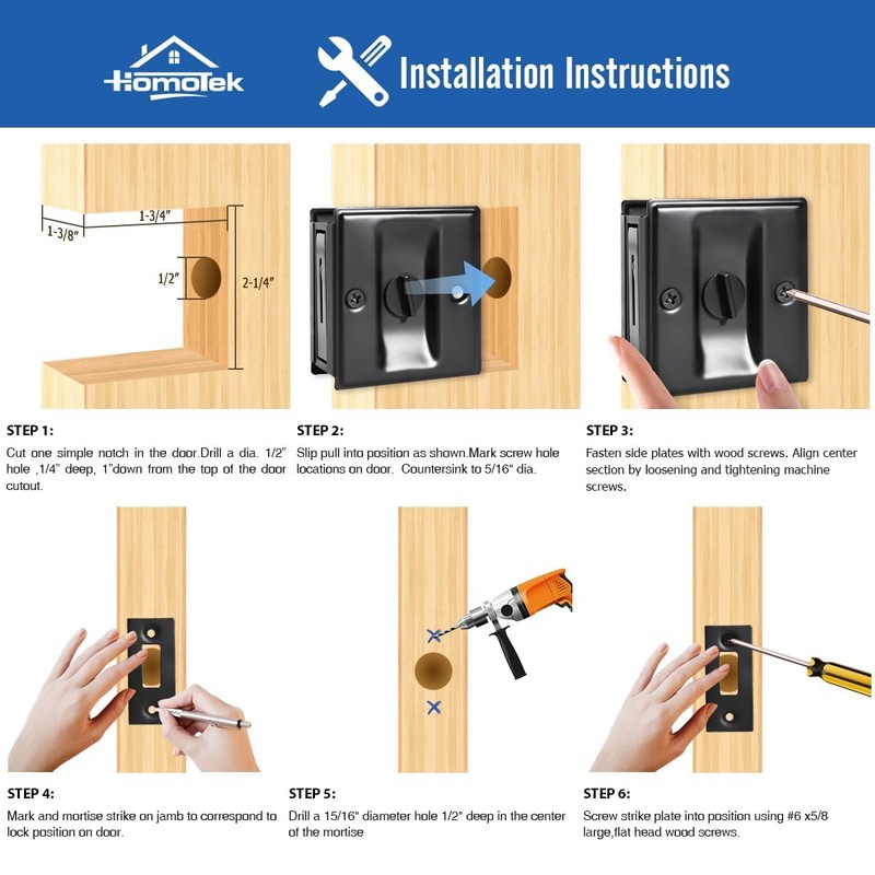 HOMOTEK Privacy Sliding Door Lock with Pull - Replace Old