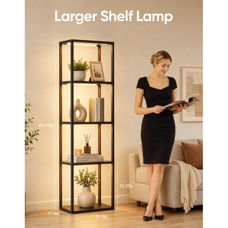 PARTPHONER Large Glass Display Shelf with Remote Control, Dimmable LED