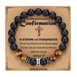 TONY & SANDY Confirmation Gifts for Teenage Boys, Catholic Cross Bracelet Confirmation Sponsor Faith Christian Baptism Easter Basket Stuffers for Teens Boys Son Grandson Nephew Godson