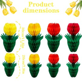 8PCS Honeycomb Flower Decoration Red Yellow Orange Paper Tulip for Autumn Hanging Wall Decor Winter Christmas Table Decor Birthday Party Wedding Centerpieces