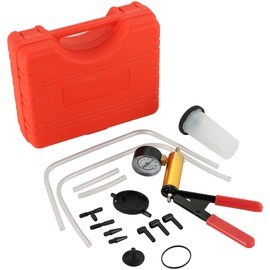 DASBET 2 in 1 Brake Bleeder Kit with Hand Held Vacuum Pump Tester 16PCS Brake Clutch Bleeder Tool with Adapters One-Man Brake and Clutch Bleeding System for Automotive (Red)