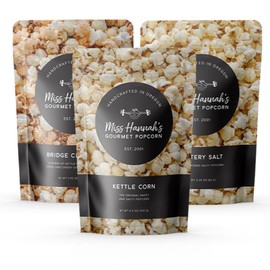 Miss Hannah's Gourmet Popcorn Movie Night Bundle - Bridge City Mix, Buttery Salt & Kettle Corn - Non-GMO, Sweet & Savory Snack Box for Gifting or Sharing - 3 Pack Artisan Popcorn Gift Set