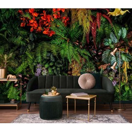 Jdayda Green Leaf Wallpaper Mural Tropical Botanical Leaves Wall Murals for Bedroom Living Room (Not Self-Adhesive)