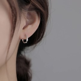 SLUYNZ 925 Sterling Silver CZ Hoop Earrings for Women Teens Twist Hoop Earrings Minimalist Hoop Earrings