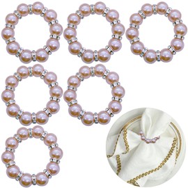 6 PCS Pearl Napkin Rings Stretched Beaded Table Napkin Holder for Christmas Birthday Wedding Anniversary Dinning Party Decor