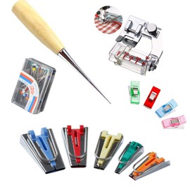 Windman Bias Tape Maker Kit 5Sizes Include 6MM/9MM/12MM/18MM/25MM Fabric Bias Tape Makers for Home DIY Quilting Binding Use with Tape Binding Foot,Awl,Clips and 50Pcs Sewing Pins