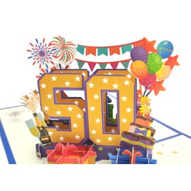 scicent Birthday Card Pop Up Mother's Day, 3D Greeting Card with Envelopes Message Note for Women Men (50th Happy Birthday) - 50th