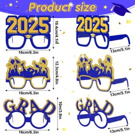 Sumind 36pcs Class of 2025 Glasses Black Gold Glitter Graduation Sunglasses Photo Booth Props Congrats 2025 Grad Party Decor(Blue Gold)