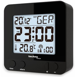 Technoline WT 235 Radio Alarm Clock DCF77 with Large LCD Display Indoor Temperature Date and Day of the Week Snooze Crescendo Alarm 12/24h Display Digital Alarm Clock Black