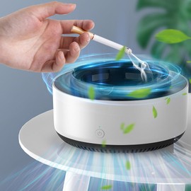 GLURIZ 2 en 1 Cenicero sin Humo, Ceniceros Modernos, Cenicero Portatil, Cenicero Multifuncional sin Humo con Filtro, Purificador de aire para la Restaurantes, Dormitorios（Blanco y Negro）