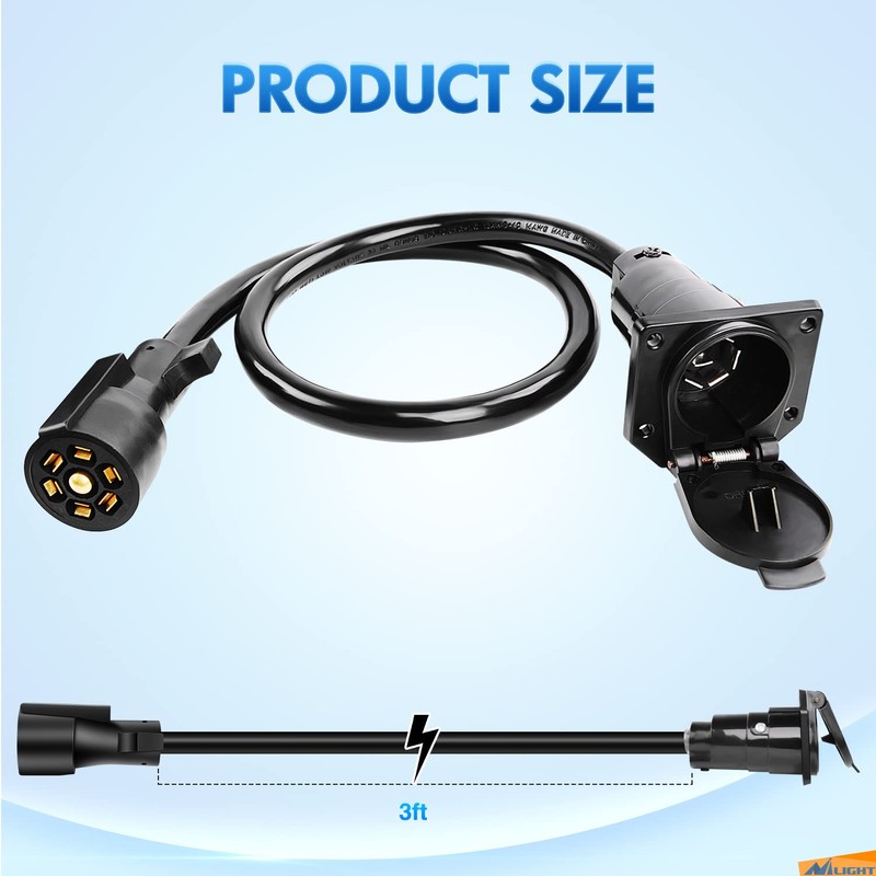 Nilight - 50050R 7-Way Trailer Plug Socket Extension Cable 3FT
