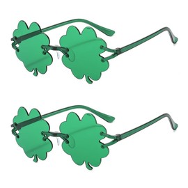 IKUVNA St. Patrick’s Day Irish Shamrock Sunglasses Green Lucky Four Leaf Clover Leprechaun Costume Glasses for Women Men (Green 2+Green 2)