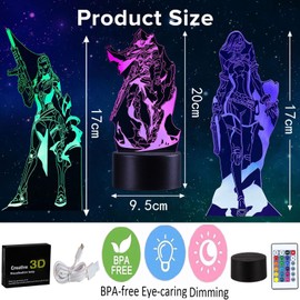 QQAAMZ Valorant Reyna Lamp 3D Illusion Lamp Genshin Impact Night Light Children's Touch with Remote Control Bedside Lamp Anime Merch LED Lamp Gadget Christmas Birthday Gift 3 in 1