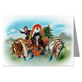 Twelve Note Cards Of Gebruder Klingenburg Girl Riding Three Horses, Christmas Holiday Ephemera, Boxed Set