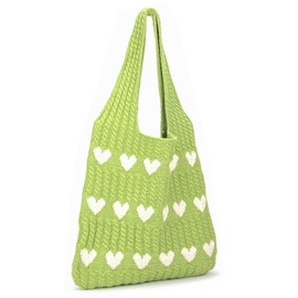 Crochet Tote Bag for Women Shoulder Handbags Knit Tote Bag Aesthetic Large Boho Bags, Green, Large