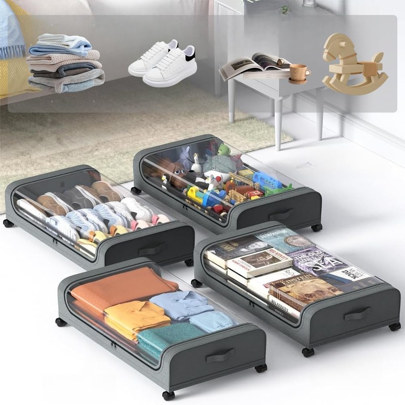 HHWRT Under Bed Storage Containers Wheels, Under Beds Storages Organizer,