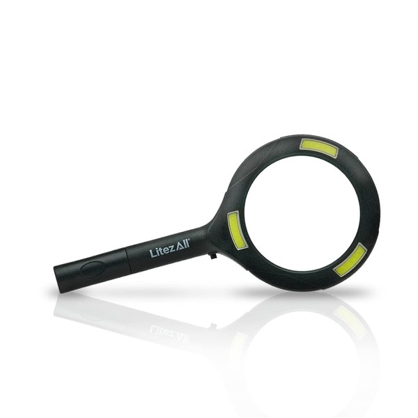 LitezAll COB LED Lighted Magnifier Use for Macular Degeneration, Reading, Seniors, Jewelers, Low Vision or Quick Magnification, 3X Magnifying Glass w/Light, 2 AA Batteries Included