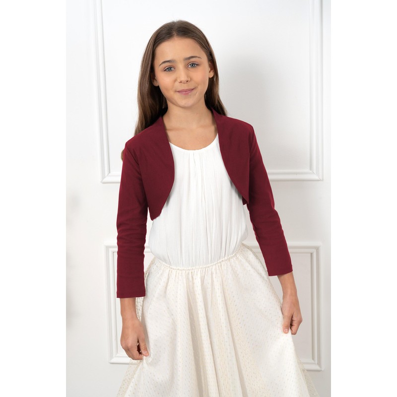 Bolerose Girls 3/4 Sleeve Childrens Kids Bolero (Burgundy, 5-6 Years)