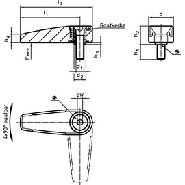 HALDER 24100.0102 Rotary Latch, Black, d1 = M6