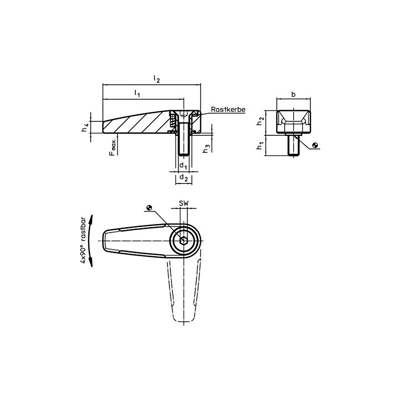 HALDER 24100.0102 Rotary Latch, Black, d1 = M6