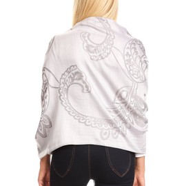 Sakkas 1780 - Sarah Reversible Silky Soft Brocade Scarf Shawl Stole with Fringe - Gray - OS