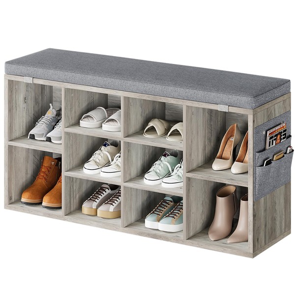 Shoe Storage Bench Cubby Organizer, Shoe Rack Bench with Removable