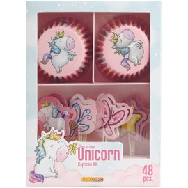 DECOCINO Unicorn Muffin Set 48 Pieces - 24 Cupcake Cases with Diameter 5 cm and 24 Paper Muffin Toppers, Ideal Decoration for Children's Birthdays and Themed Parties
