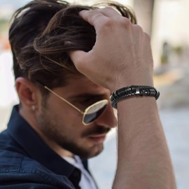 VNOX Leather Mens Bracelet Braided Leather Bracelet for Men Gifts for Dad Boyfriend Husband Stainless Steel Clasp Engraved with Love You Forever Jewelry Valentine's Day Father's Day Birthday Gifts