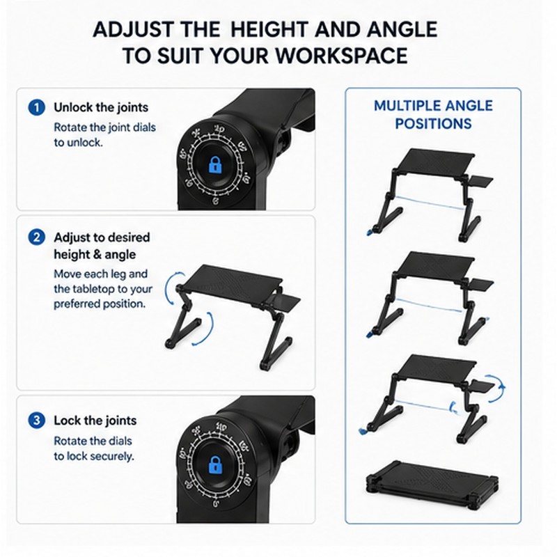 Adjustable Aluminum Laptop Stand for Bed & Sofa with Mouse