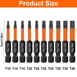 Screwdriver Bit Set, 10 Pieces Screwdriver Torx 50 mm Length 1/4 Inch Hex Shank with Base Memory, T10/T15/T20/T25/T30/T40 Electric Bits Set