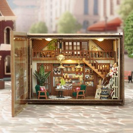 CUTEROOM DIY Doll Room Miniature Furniture House Kit with LED Light and Accessories-Light Refreshment Restaurant (MINI111)