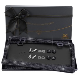 XCLPF Bling License Plate Frame for Women, 2PCS Rhinestone License Plate Frames| Over 1200 pcs14 Facets Bedazzled Clear Glass Diamond Sparkly Crystals w/Free Glitter Diamond Box (Black)
