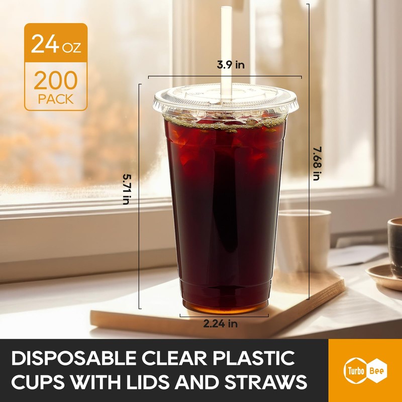 Turbo Bee 200 Sets 24 OZ Clear Plastic Cups with