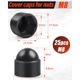 Jeboler Plastic Caps Screw Caps M8, Pack of 25 Black Protective Caps for Screws M8 (RAL 9005), Cover Caps for Nuts End Caps for Screws Hex Nut Cap