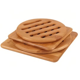 Alfto Hot Pads Trivet,Table Solid Bamboo Wood Trivets for Hot Dishes and Pot with Non-Slip Pads Heat Resistant Pads Teapot Trivet 4pcs(Multi Size,2 Square 2 Round)