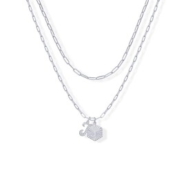 PAVOI 14K Gold Plated Dainty Hexagon Initial Letter Pendant Layered Necklace Jewelry Gift for Women | Paperclip Layering Chain Necklace, White Gold, Cubic Zirconia