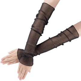 OIIKI Black Women's Long Ultra-thin Lace Gloves Sun UV Protection, Cooling Mesh Tulle Sunscreen Sleeves Fingerless Arms Legs Accessories for Party Outdoor Sport Activities- 50cm, 1 Pair