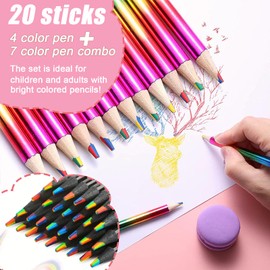 30 Piece Rainbow Pencils Set for Adults Children, Rainbow Colouring Pencils 7 in 1 Rainbow Pencil and 4 in 1 Rainbow Colouring Pencils Rainbow Pencil for Art, Drawing, Colouring, Sketching Gifts