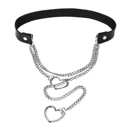 OIDEA Slip Chain Choker Necklace for Women: Punk Gothic Heart PU Leather Necklaces Adjustable Lariat Y-Necklace Stainless Steel Long Chain Jewelry Gifts