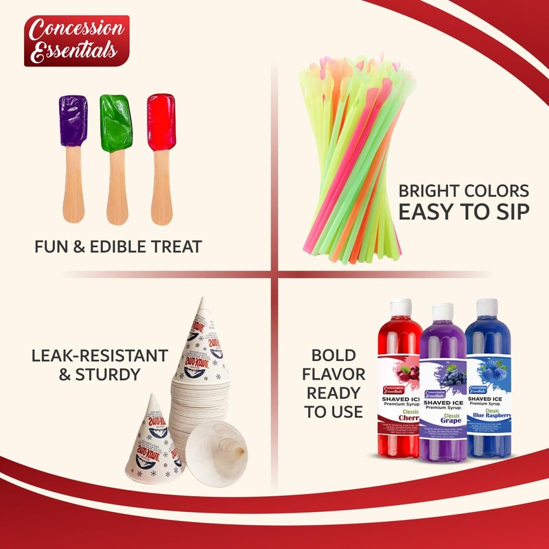 Concession Essentials – Complete Snow Cone Starter Kit – Includes