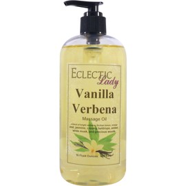 Vanilla Verbena Massage Oil, 16 oz, With Sweet Almond Oil and Jojoba Oil, Preservative Free, Perfect for Aromatherapy and Relaxation