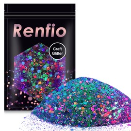 Renfio Chameleon Chunky Glitter, Mixed Fine Powder Color Shift 1.75 Oz (50g) PET Flake Purple Green Orange Glitters Sequin Resin Pigment Chip Dust for Slime Painting Craft Hair Nail - Colorful Party