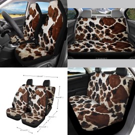 Wanyint Brown Black Cow Print 15 PCS Car Seat Cover Set with Steering Wheel Seat Belt Covers Trash Bag Air Vent Holder Rear View Mirror Cup Coasters Key Chain Auto Interior Accessories